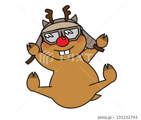 ジャンプして喜ぶサンタクロースのトナカイのイラスト 135232743