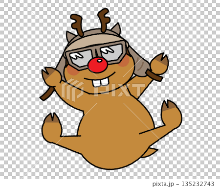 ジャンプして喜ぶサンタクロースのトナカイのイラスト 135232743