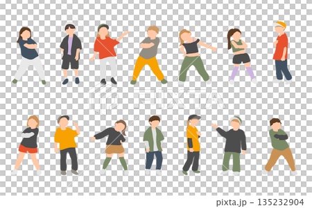 音楽に合わせて体を動かす子どもたちのイラストセット 音楽に合わせて体を動かす子どもたちのイラストセット 135232904
