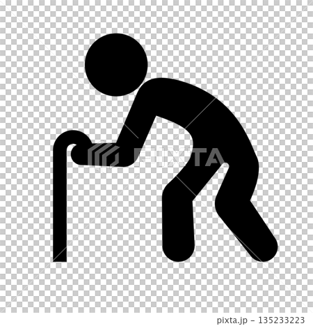 杖をつく老人のシルエット 135233223