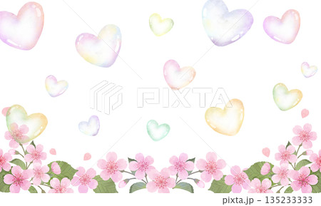 ハートのシャボン玉と桜 ハートのシャボン玉と桜 135233333