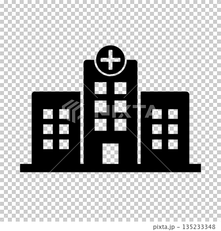 Large hospital silhouette icon Large hospital silhouette icon 135233348