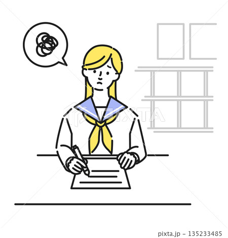 テストで悩む学生服を着た女の子 135233485