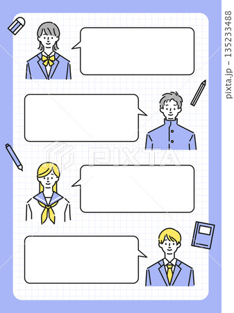 学生と筆記用具と吹き出しのアイコンセット 135233488