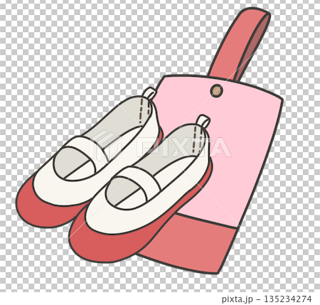 赤い上履きとピンクの上履き袋のイラスト 135234274