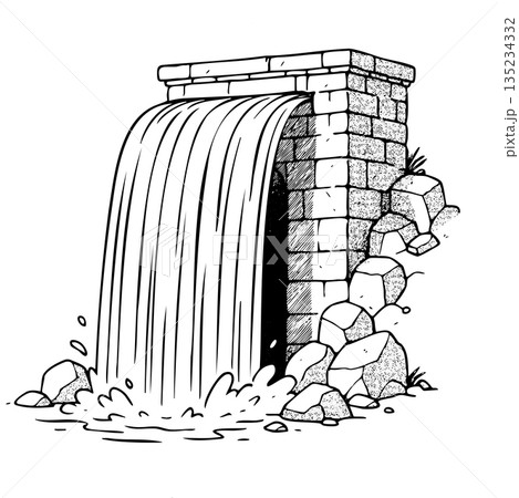 A stone wall with a water fountain in the middle 135234332