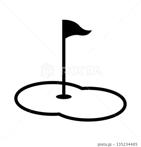 ゴルフのグリーン カップ フラッグ イラスト モノクロ 135234485