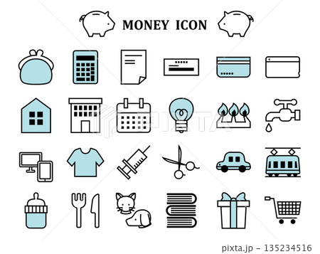 家計にまつわるアイコンセット、青 135234516