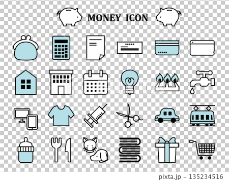 家計にまつわるアイコンセット、青 135234516