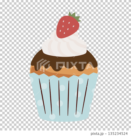 クリームとイチゴでデコレーションしたカップケーキのイラスト 135234524