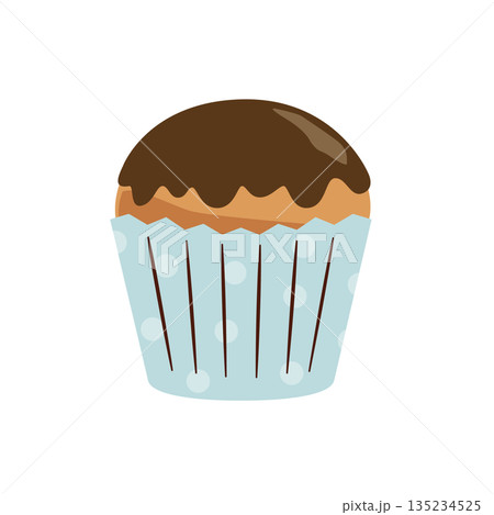 チョコレートがかかったカップケーキのイラスト 135234525