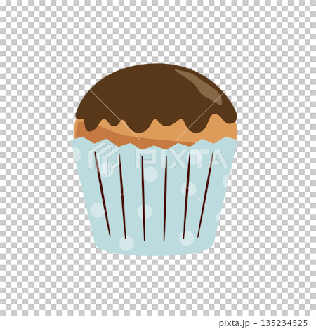 チョコレートがかかったカップケーキのイラスト 135234525