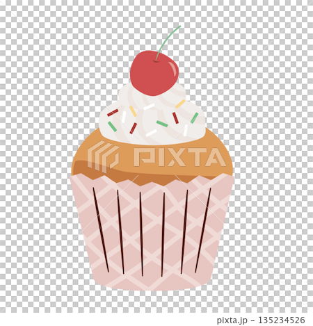 チェリーがのったカップケーキのイラスト 135234526