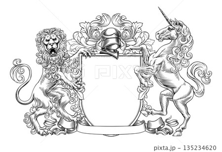 Coat of Arms Crest Lion Unicorn Family Shield 135234620