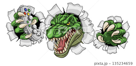 Crocodile Dinosaur Alligator Gamer Gaming Mascot Crocodile Dinosaur Alligator Gamer Gaming Mascot 135234659