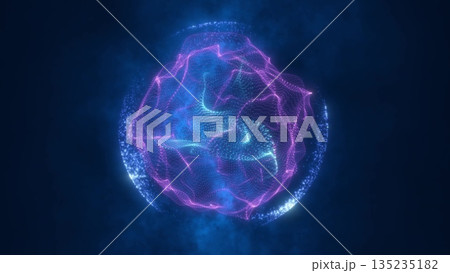 Glowing purple-blue particle sphere in space Glowing purple-blue particle sphere in space 135235182