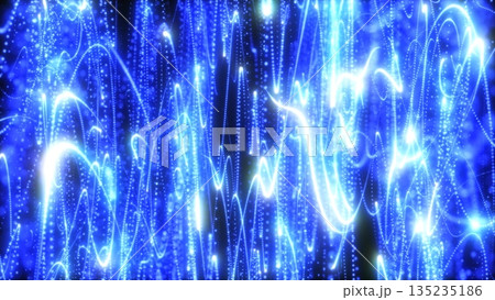 Abstract background blue from pixel particles and lines flying in waves of futuristic hi-tech with the effect Abstract background blue from pixel particles and lines flying in waves of futuristic hi-tech with the effect 135235186