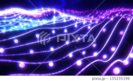 Abstract blue shiny glowing lines rays of energy and magical waves from particles and dots, abstract background 135235199