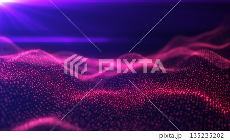 Abstract looped red energy waves from particles of futuristic hi-tech glowing background 135235202
