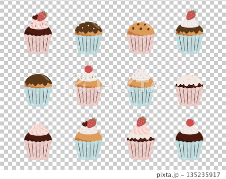 カラフルなカップケーキのイラストセット 135235917