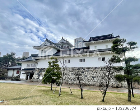 【富山県】白壁と松が映える富山城の横構図 135236374