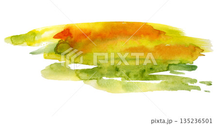 Yellow and citrus green watercolor wash with warm orange tones, sunlight over rural fields. Isolated illustration hand drawn in watercolor. Wine region themes, harvest designs, Mediterranean branding. Yellow and citrus green watercolor wash with warm orange tones, sunlight over rural fields. Isolated illustration hand drawn in watercolor. Wine region themes, harvest designs, Mediterranean branding. 135236501