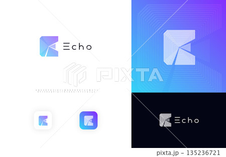 Line Geometric Logo Letter E Monogram Concept Design for Digital Science Architect Technology Startup Business Identity Branding Emblem Label with Modern Sans Serif Font Alphabet. Vector Illustration 135236721