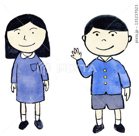 手を振って笑顔であいさつする園児のイラスト｜入園・卒園・登園イメージ 135237023