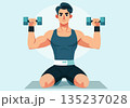 llustration Muscular Man Lifting Dumbbells for Fitness Workout 135237028