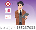 Illustration Young Businessman Thinking and Holding Digital Tablet 135237033