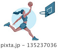 The illustration shows a young woman shooting a basketball. 135237036