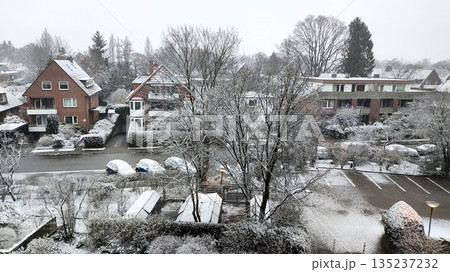 Hamburg, Germany - March 11 2023: Snowy Hamburg 135237232