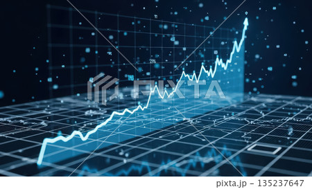 Dynamic holographic display depicts rapid increase in market performance through luminous visuals Dynamic holographic display depicts rapid increase in market performance through luminous visuals 135237647