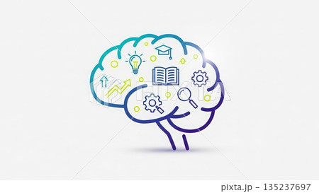 Simple outline of educational elements on plain backdrop for instructional design projects 135237697