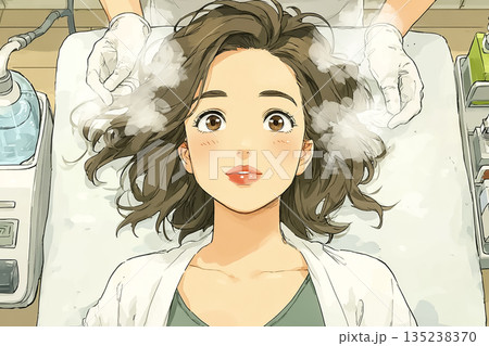 美優シリーズ：エステサロンで受けるフェイシャルスチーム施術｜毛穴ケアとリラックス美容のイラスト 135238370