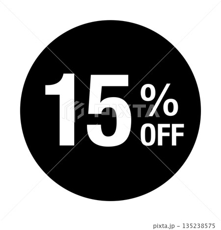 ”15%OFF” の文字入りマーク　円形　背景透過　モノクロ 135238575