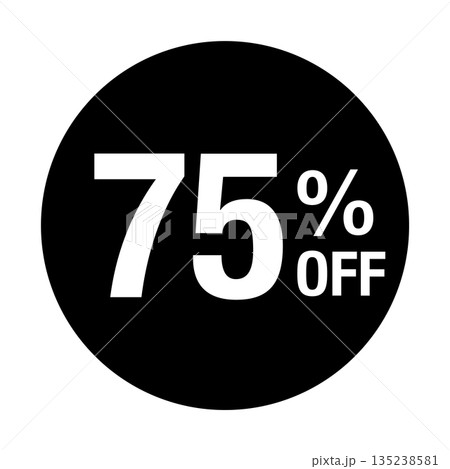 ”75%OFF” の文字入りマーク　円形　背景透過　モノクロ 135238581