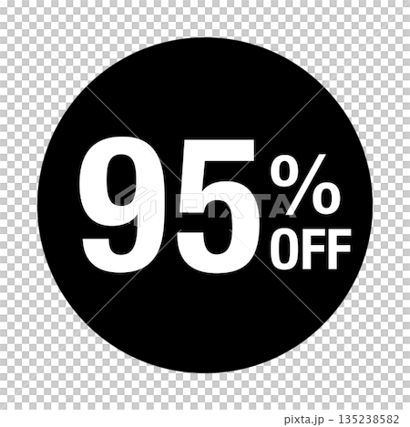 「95% OFF」標誌，圓形，透明背景，單色 135238582