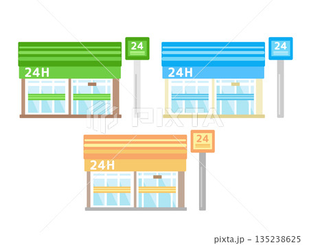 カラーバリエーションが選べるコンビニ建物イラスト3色セット 135238625