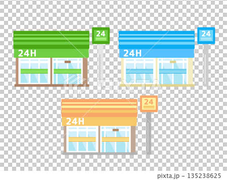 カラーバリエーションが選べるコンビニ建物イラスト3色セット 135238625