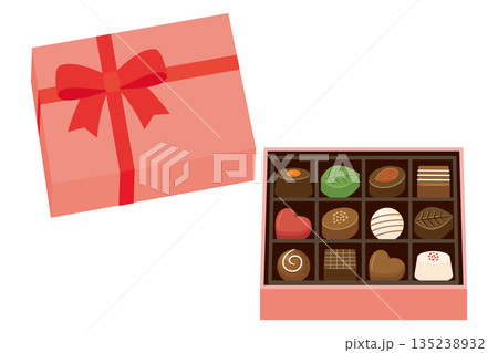 箱に入ったバレンタインチョコレートのイラスト素材 135238932