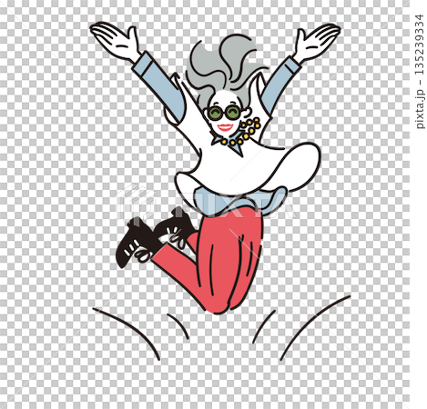 一位笑容燦爛、精神矍鑠的老婦人舉起雙手,欣喜不已。 一位笑容燦爛、精神矍鑠的老婦人舉起雙手,欣喜不已。 135239334