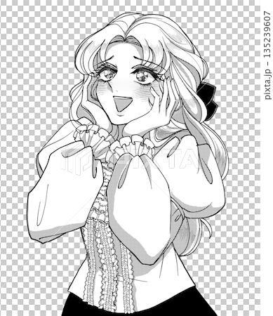 レトロ白黒イラスト・感激する少女漫画風お姉様 135239607