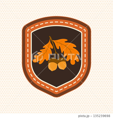 Scout badge with oak leaves. Vector. Merit patch, sticker for camping outdoor and academic activities 135239698