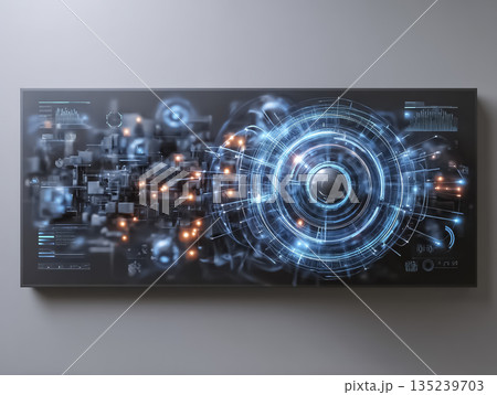 未来のデータ制御を可視化したデジタルコントロールパネルの抽象イメージ 135239703