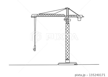 Single continuous line drawing tower crane at high-rise building site, capturing the essence of modern construction and engineering in a sophisticated. One line draw graphic design vector illustration Single continuous line drawing tower crane at high-rise building site, capturing the essence of modern construction and engineering in a sophisticated. One line draw graphic design vector illustration 135240171