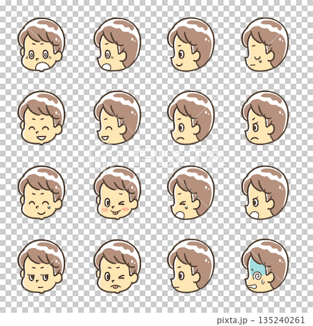 顔のみ表情セット2　男性 135240261