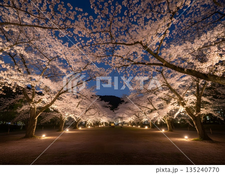 ###夜桜の幻想的な光景と明かりの美しさ### 135240770