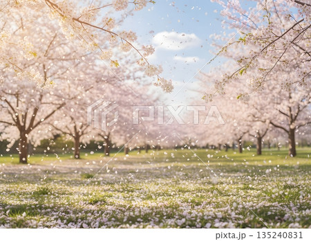 美しい桜の花びらが舞う春の風景 135240831