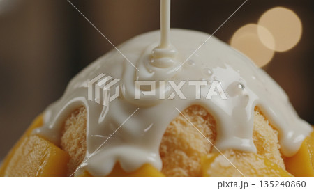 Soft Pancake With White Cream Sauce Dessert Photography 4k ai 135240860